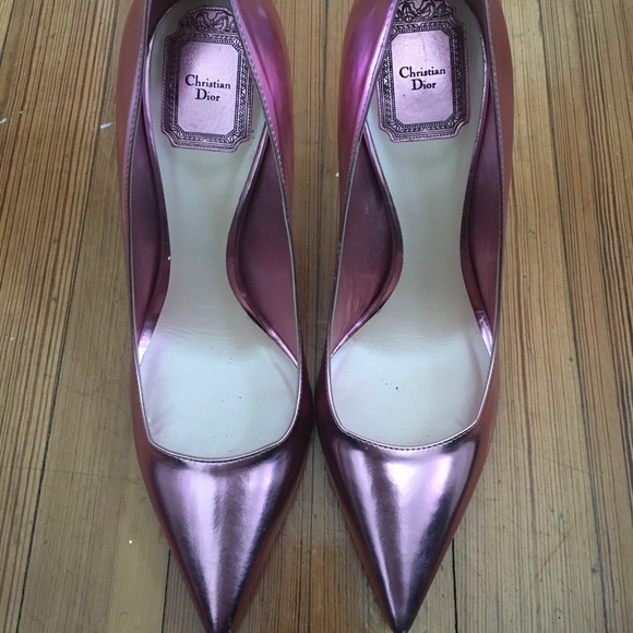 Dior Shoes - Christian DIOR pink metallic leather heels AMAZING